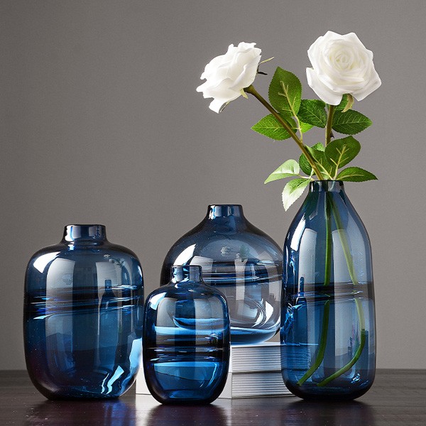 modern minimalist transparent blue glass vase